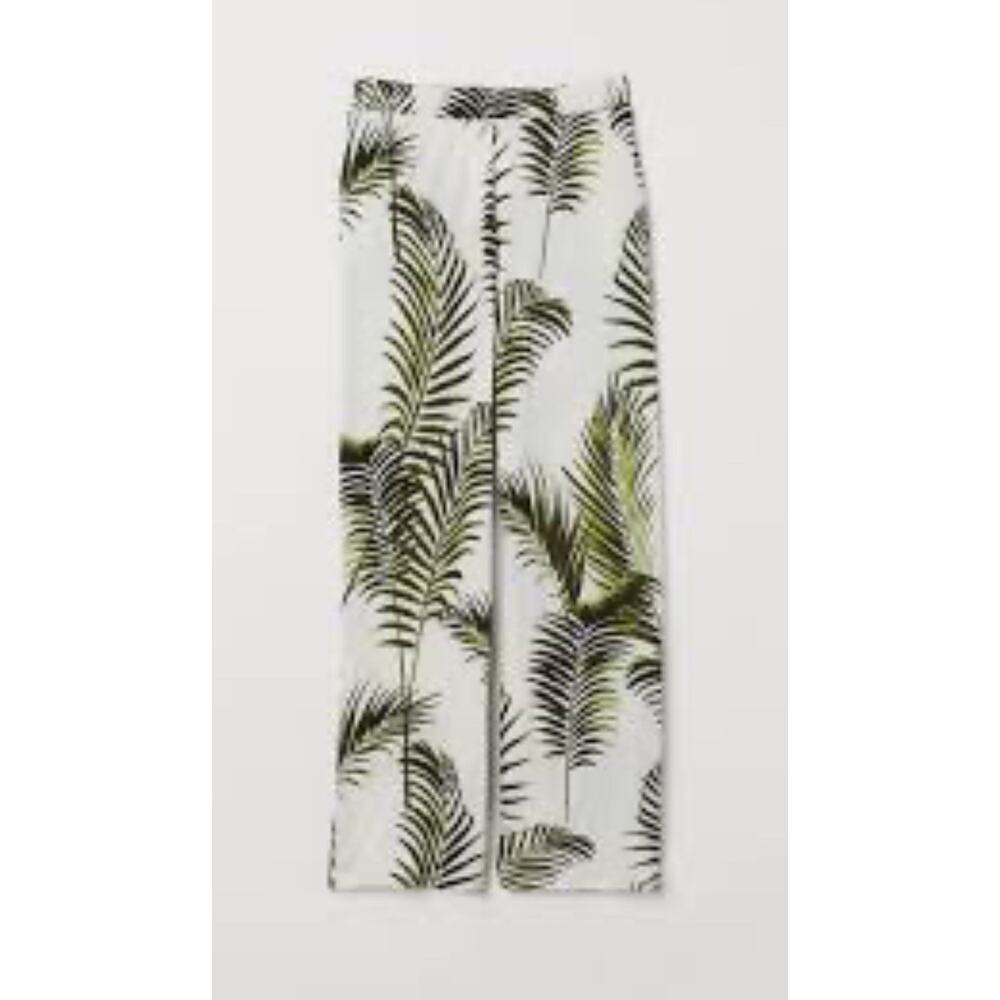 H&M Tropical Palm Leaf Crepe Trousers Ivory Pants XS